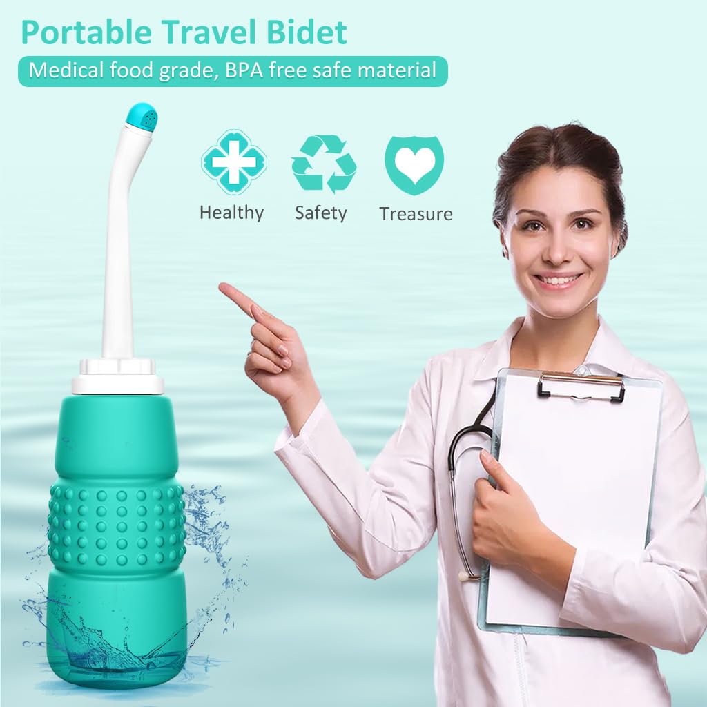 HANNEA Portable Bidet Spray for Toilet with 500ML Bottle and 7.5 in Angled Nozzle | Postpartum Care