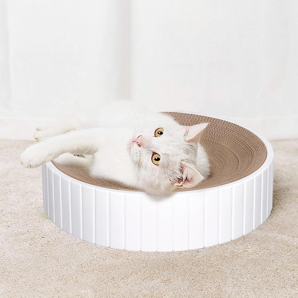 Qpets® Cat Scratching Stool Cat Scratcher 15.7 inches Round Cat Scratcher Stool Corrugated Hard Cardboard Cat Scratcher Bed Anti-Slip Cat Bed Durable Cat Scratcher Toy