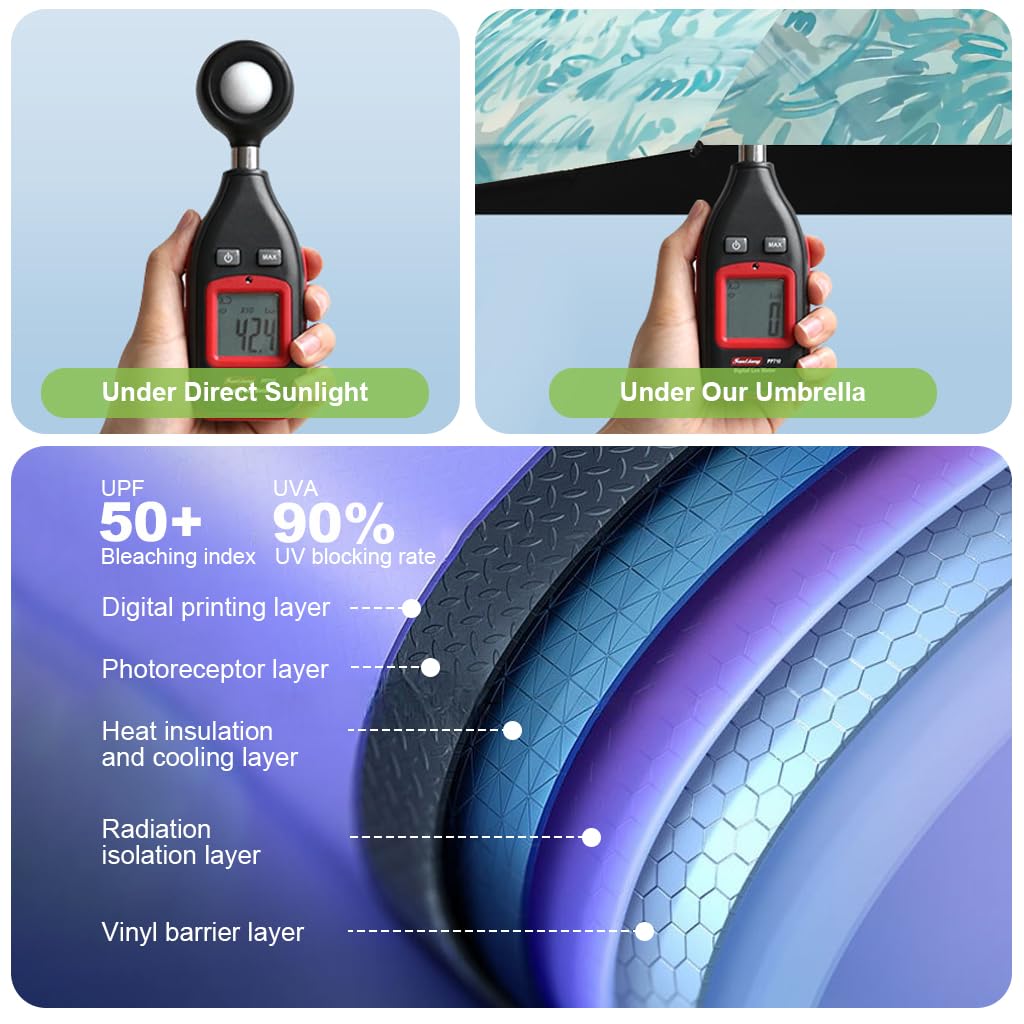 Zibuyu Umbrella for Sun Protection with 8 Fiber Ribs and Golden Curved Handle | 100cm Canopy