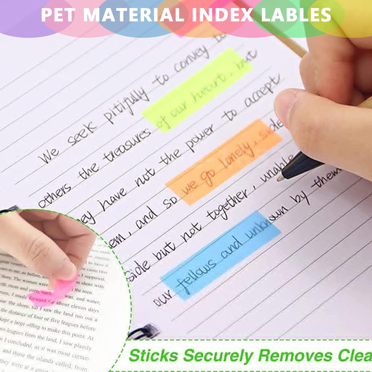 HASTHIP Sticky Notes Set for Books and Notebooks featuring 1600pcs PET Tabs in 8 Colors