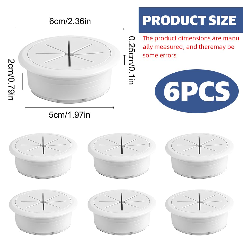 Serplex Desk Cable Grommets for Office Organization featuring Multi Slot Design 12PCS 2 Inch White Rubber