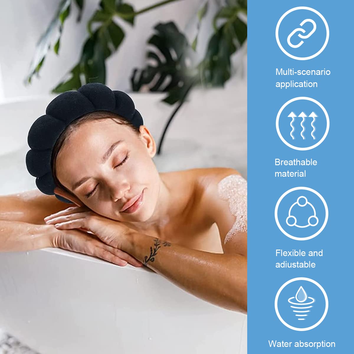 MAYCREATE Facial Spa Headband for Face Washing and Makeup with Soft Sponge | 2 PCS Black