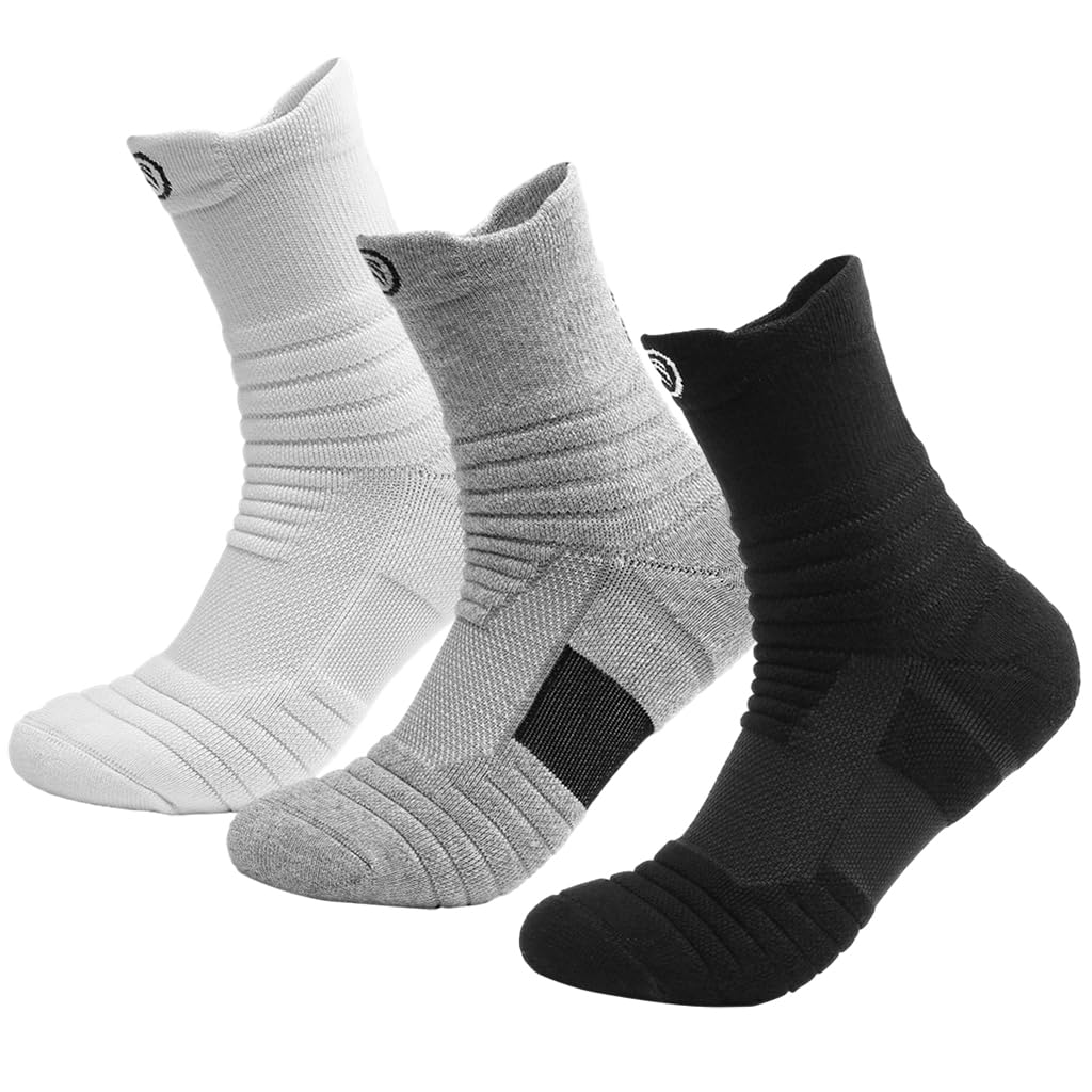 Proberos® 3 Pairs Professional Sport Socks for Men, Breathable Cricket Socks, Anti-slip Sole Design, Towel Cushioning Athletic Sports Socks For Basketball, Football, Running, Cycling, Workout