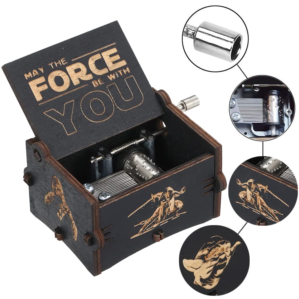 PATPAT® Music Box Star Wars Wooden Hand Crank Unique Musical Boxes Theme Antique Vintage Craft Laser Engraved Gifts for Kids Boyfriend Lover Christmas Valentines Birthday 2 PCS