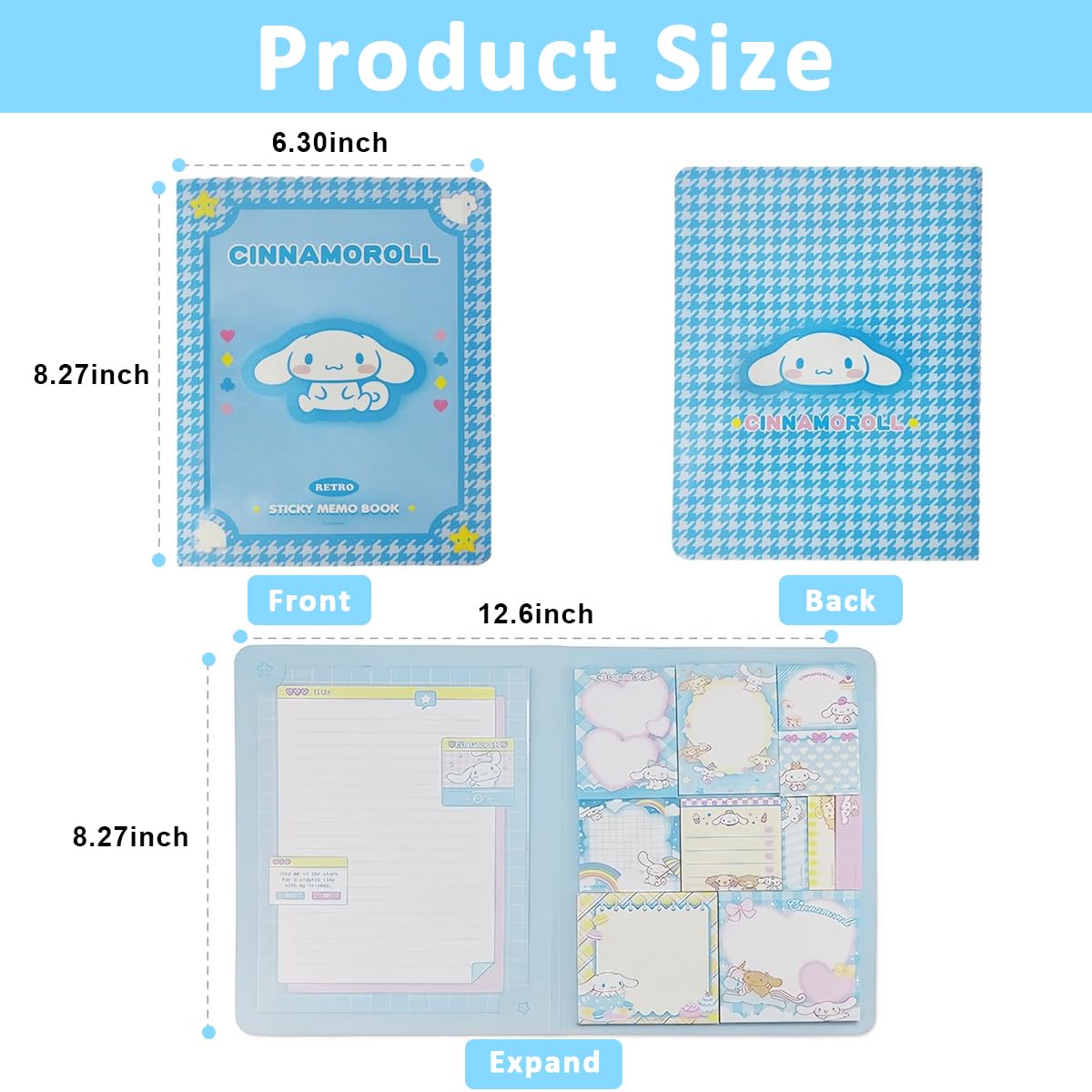 HASTHIP® 330 Sheets Kawaii Sticky Notes Set - Cute Cinnamoroll Themed, Cartoon Sticky Notes with Lined Letter Papers, 8 Packs Sticky Notes & 3 Sticky Tabs for Scrapbooking, School, Office Supplies