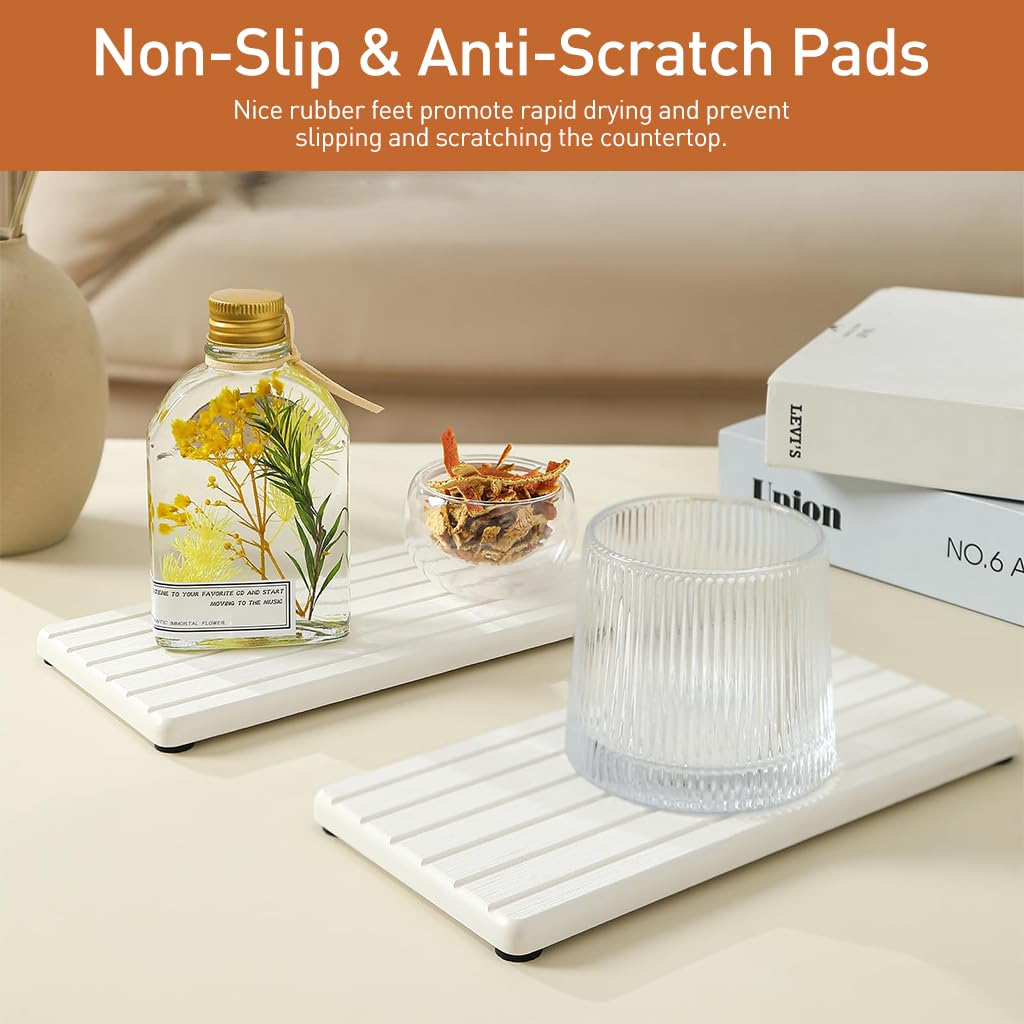 Zibuyu Water Absorbent Diatomite Coasters for Bathroom and Kitchen with 8 Anti Slip Feet featuring 21x10cm Pads | Quick Dry Countertop Protection