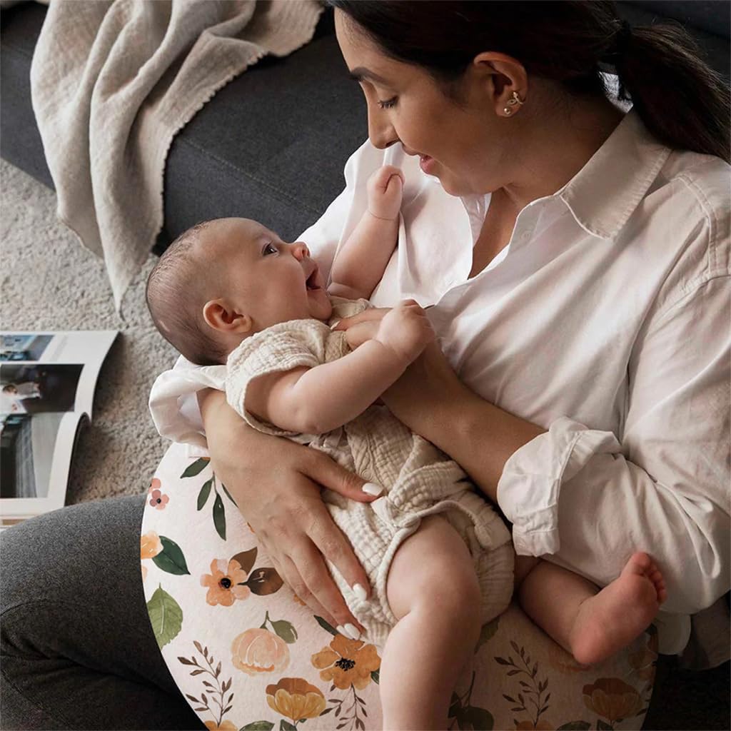 SNOWIE SOFT Baby Feeding Pillow for Breastfeeding with 50x50cm Wide Edge Support | Pure Cotton Cover for Mom and Newborn