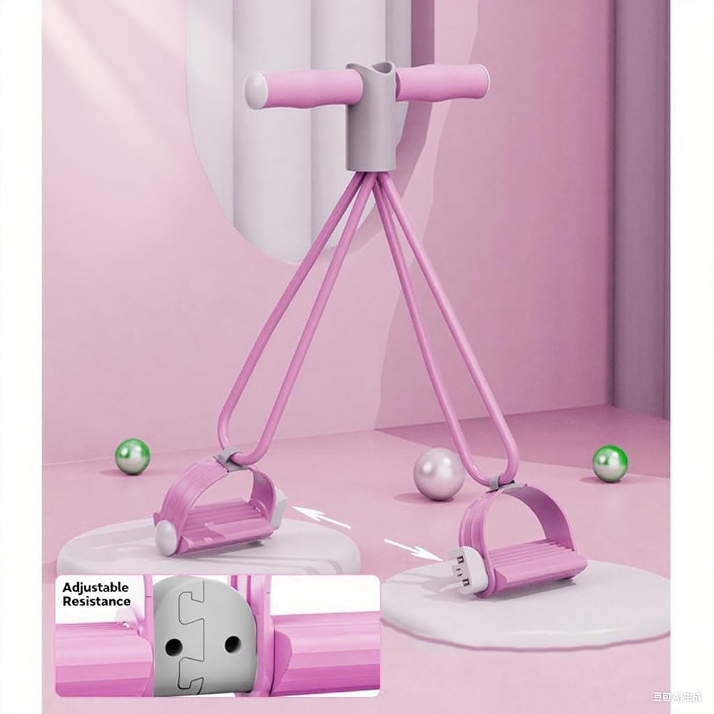 ELEPHANTBOAT® Resistance Bands with Foot Pedal, 4 Tube Pedal Exerciser for Full Body Workout, Stretching, Yoga, Pilates, Fitness Training Equipment - Pink