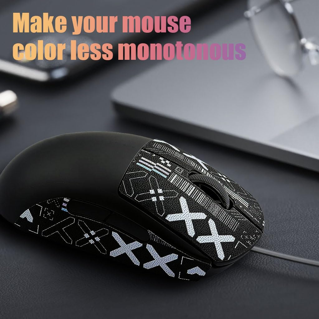 ZORBES® Mouse Grip Tape for Logitech G Pro X Superlight Wireless Mouse Pre-Cutted Self-Adhesive Mouse Grip Tape Sweat-Proof Anti-Slip Non-Fading Gaming Mouse Tape Skin Cool Pattern Mice, Mouse is NOT Included