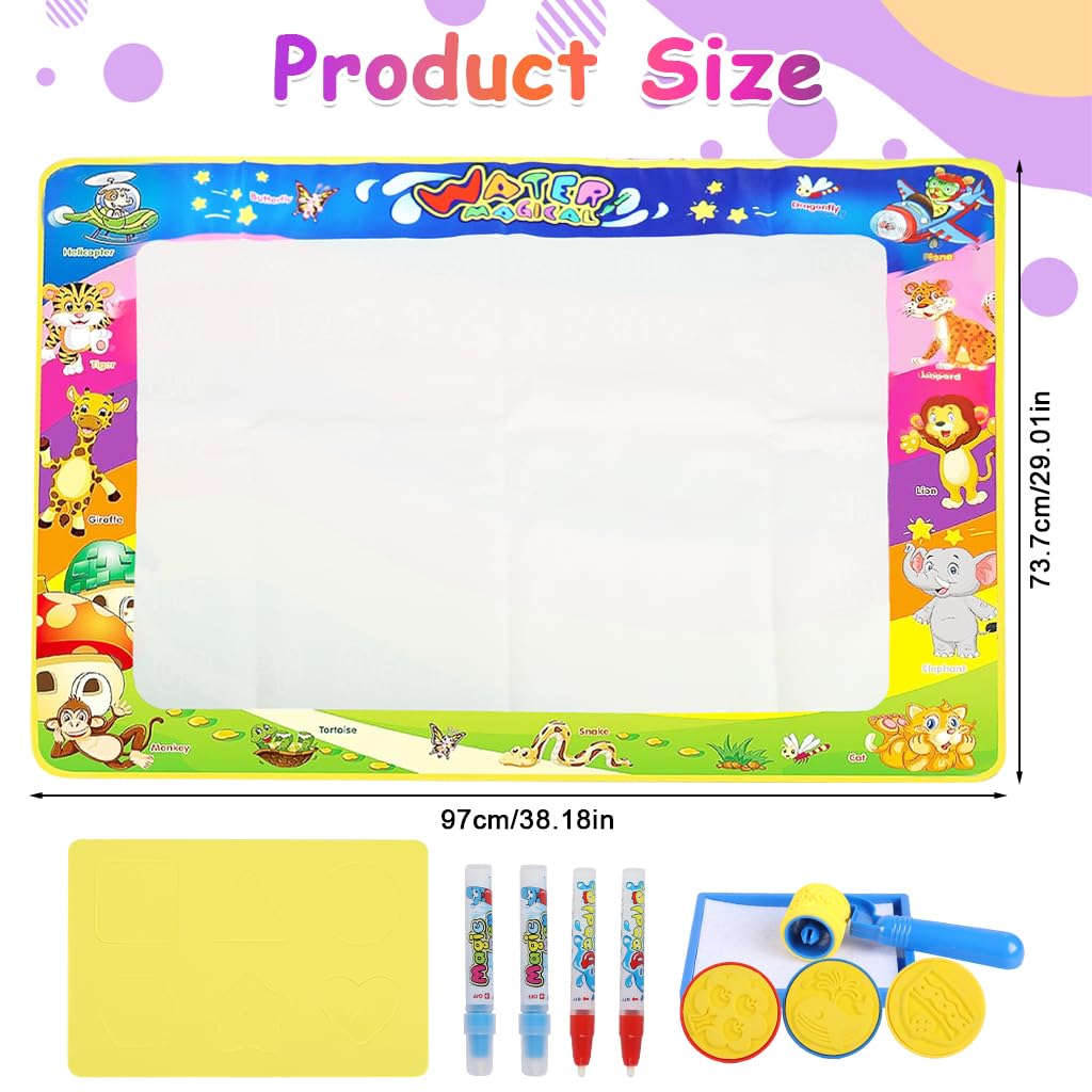 PATPAT Magic Water Doodle Mat for Kids with Water Pens Roller Stamps Templates 39.37 x 31.5 in