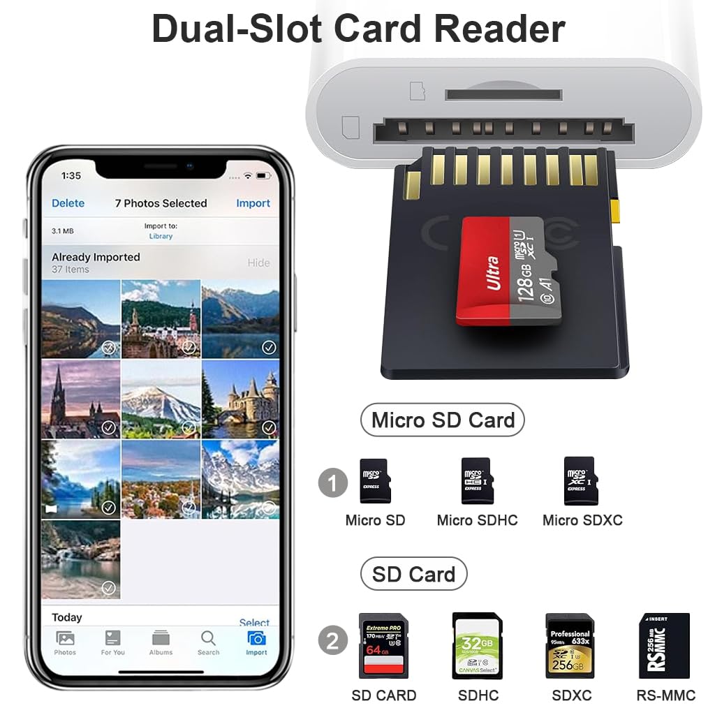ZORBES SD Card Reader for iPhone and iPad with Dual Slot and USB C Connector | 20MB/S Transfer Speed