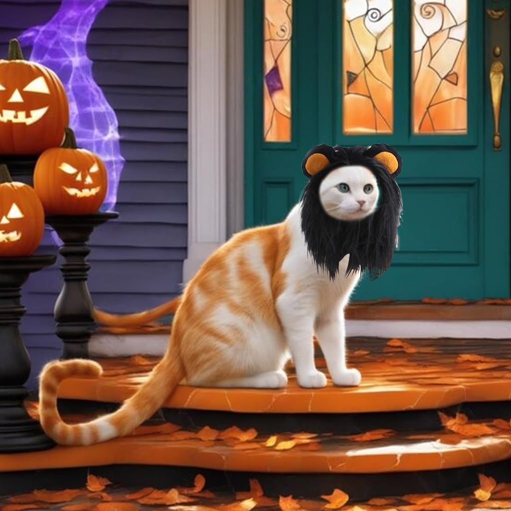 Qpets Cat Lion Mane Wig Costume for Small Pets with 26 cm Head Size | Faux Fur Headwear for Halloween and Parties