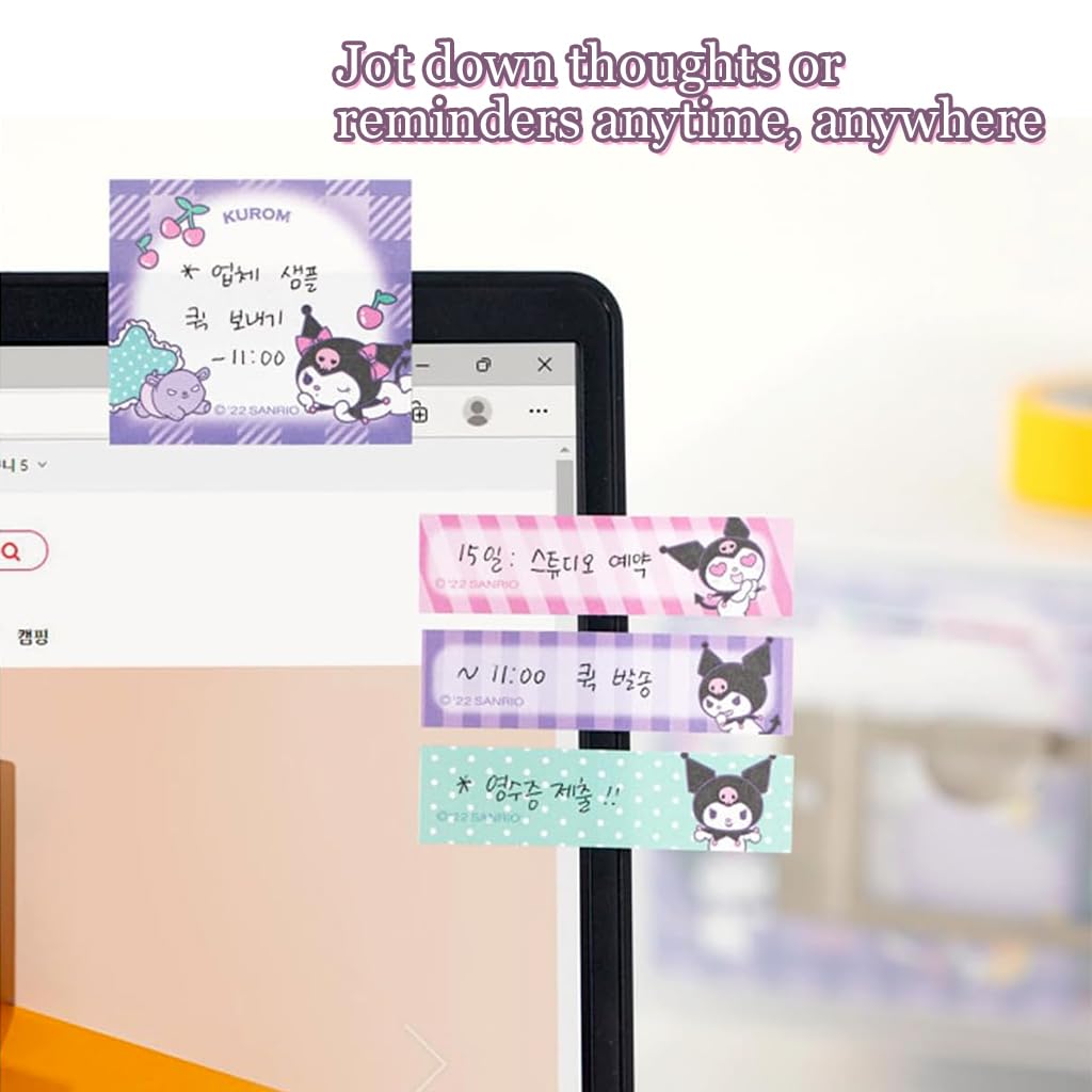 HASTHIP Sticky Notes 330 pcs Kuromi Kawaii Set featuring 11 Styles for School and Office | Cute Bookmark Design for Girls