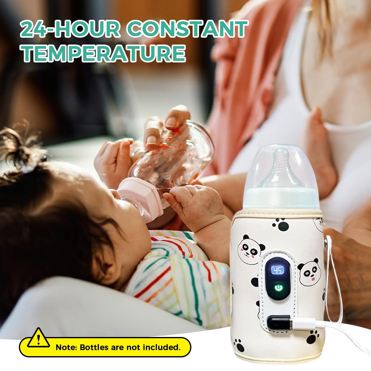 SNOWIE SOFT Milk Bottle Warmer Sleeve with 21 Temperature Settings and LCD Display | USB Heating Wrap for Baby Feeding