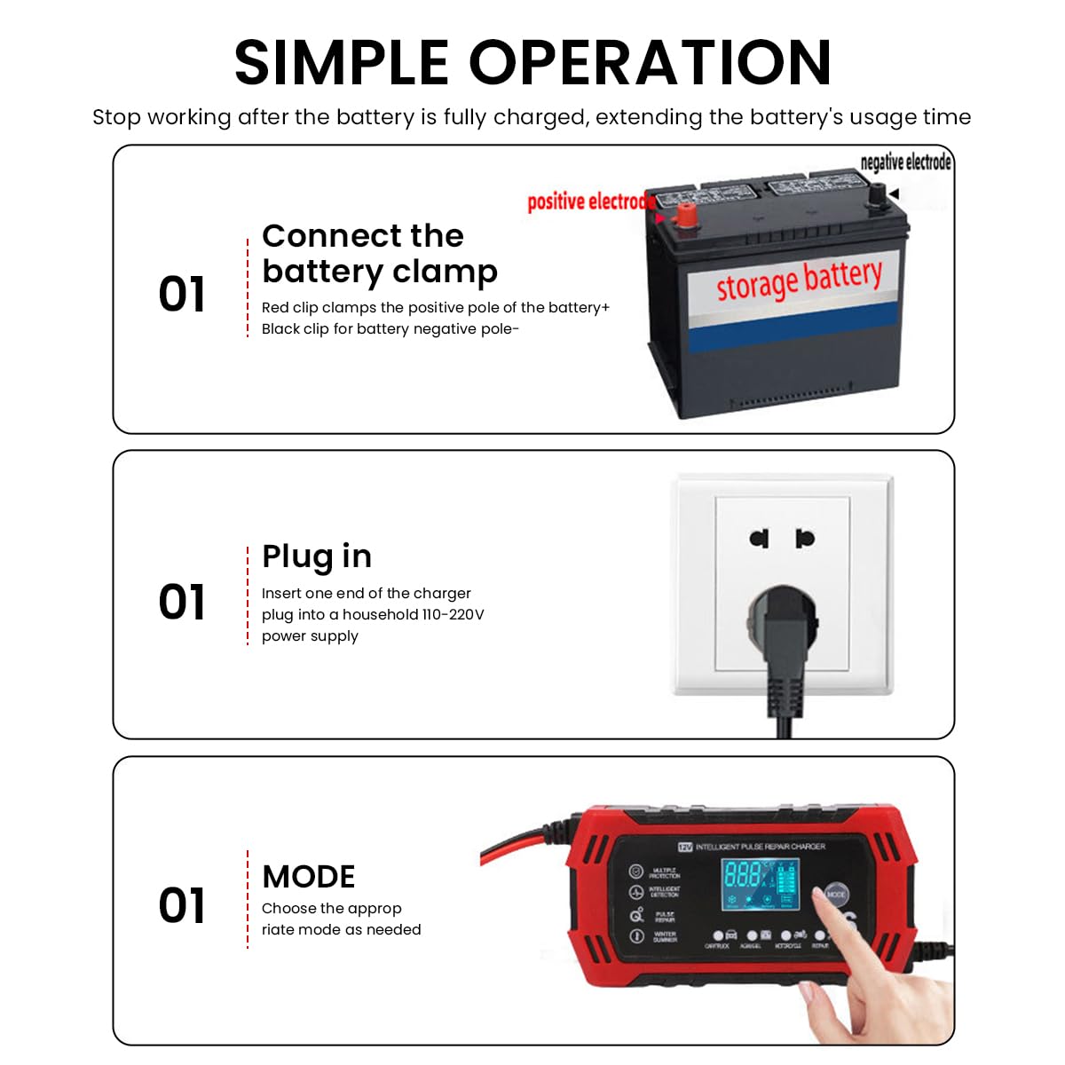 STHIRA Car Battery Charger 12V 6A with LCD Display and Pulse Maintenance | Safe for Car Motorcycle Boat
