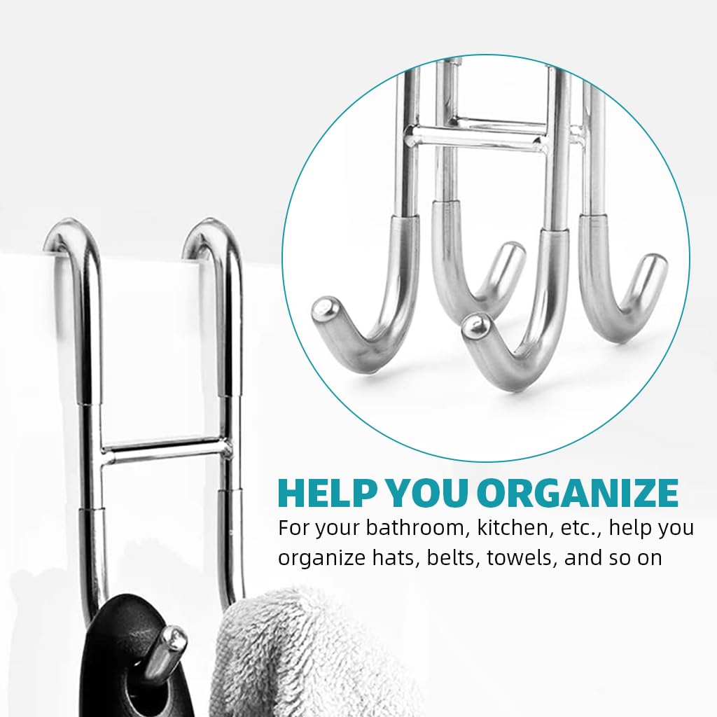 HASTHIP Door Hook Rack for Glass or Room Doors featuring 4-Prong Double-Sided Design | Stainless Steel Removable Organizer