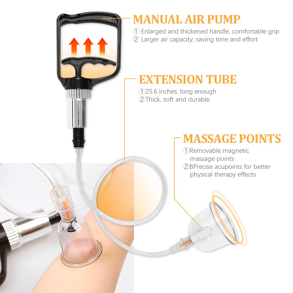 HANNEA Vacuum Cupping Kit for Pain Relief with Manual Pump and Assorted Silicone Cups | Home Therapy