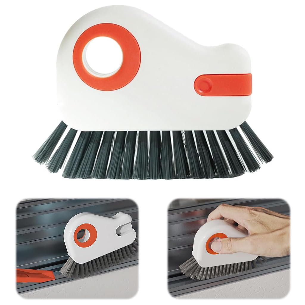 HASTHIP Groove Cleaning Brush for Window Tracks and Grout featuring Hidden Scraper | Compact Ergonomic Grip