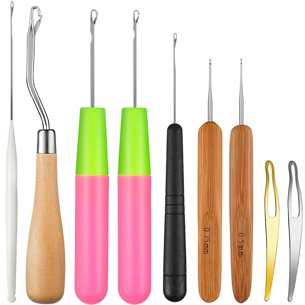 HASTHIP Crochet Hooks Set for Hair and Crafts with 9 Tools featuring Ergonomic Handle | 0.5mm–5mm Sizes