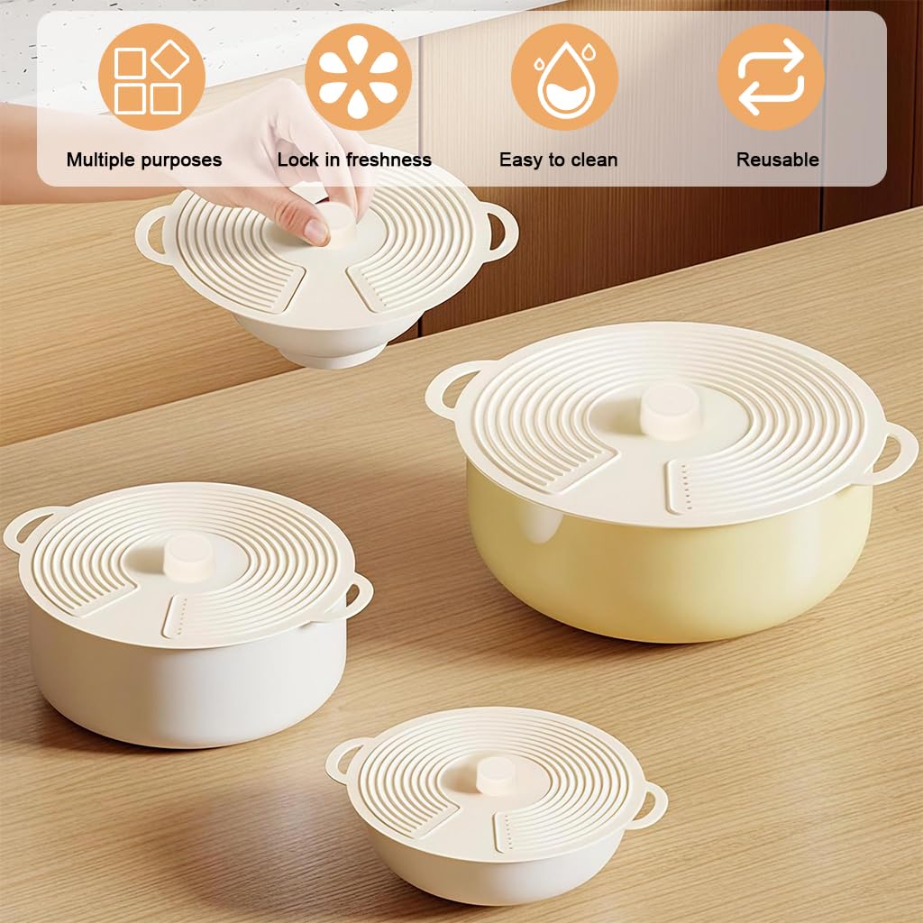 Supvox Silicone Pot Lids Set for Pots and Bowls with Ears and Colorful Handle, 3 Sizes 18 24 32.5cm