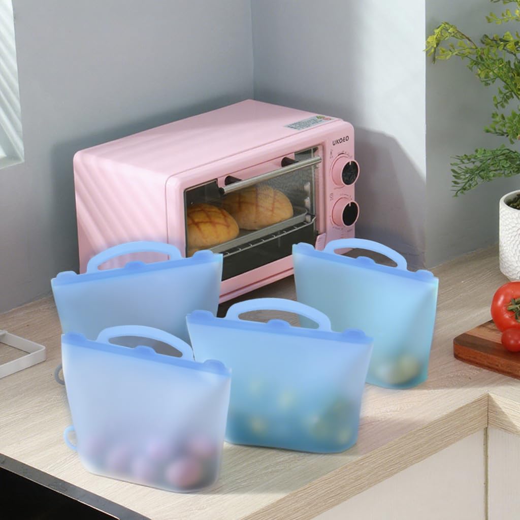 Supvox Silicone Food Container Bag 1500ml for Storage and Freezer Use with Leak Proof Zip Lock | BPA Free Heat Resistant Design with Portable Handle