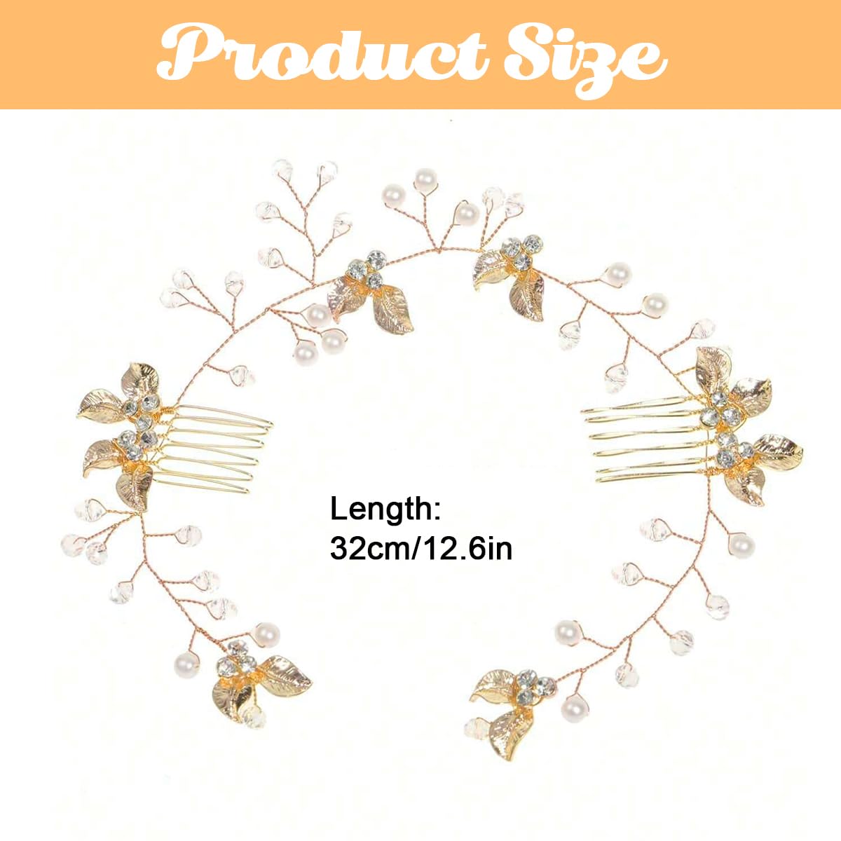 SANNIDHI Bridal Hair Accessories for Wedding with Golden Leaf Pearl Design | Secure Side Combs