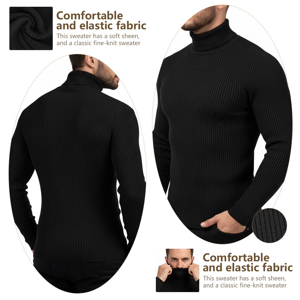 GUSTAVE Men's Turtleneck Sweater for Casual and Winter Wear featuring Fine Knit Craftsmanship | Black Slim Fit Pullover