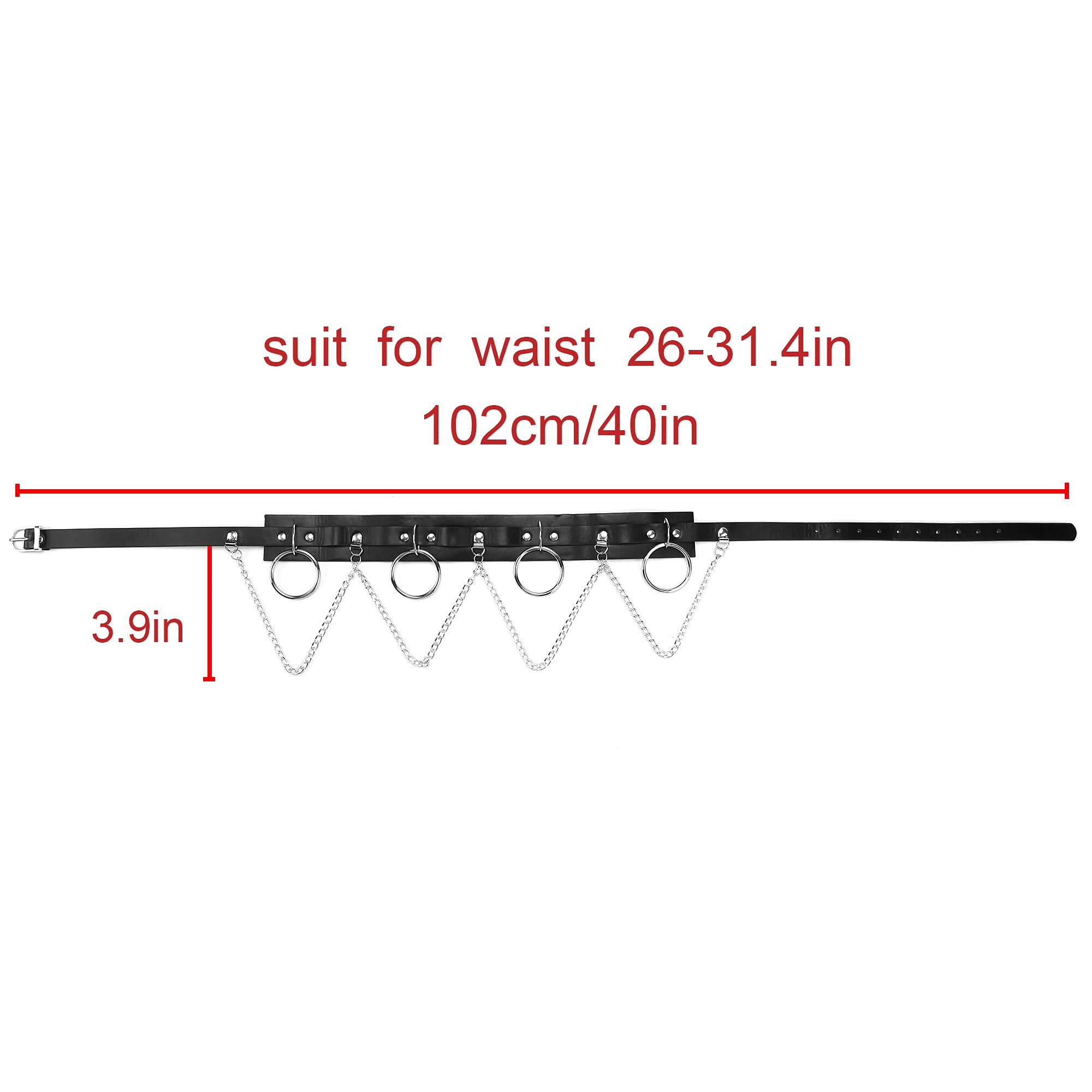 GUSTAVE® Black Waist Belt for Women,Cool Goth Punk Accessories,Mini Skirt Metal Chain Stylish Rock Style Leather Belt for Uniform,Pleated Skirts & Jeans Pants