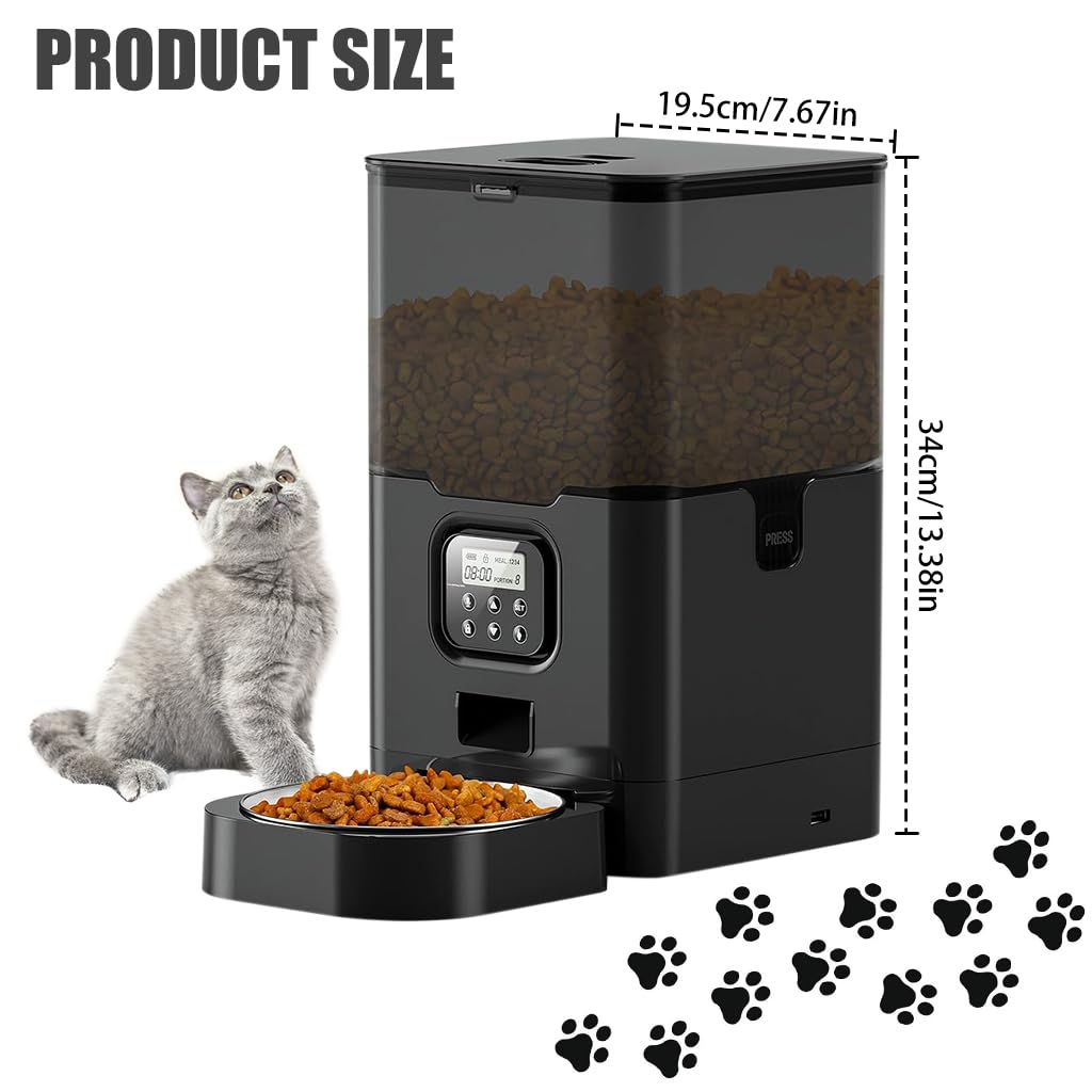Qpets Cat Feeder Automatic 6L Smart Pet Food Dispenser with Timer and Voice Reminder | Dual Power & Stainless Steel Bowls