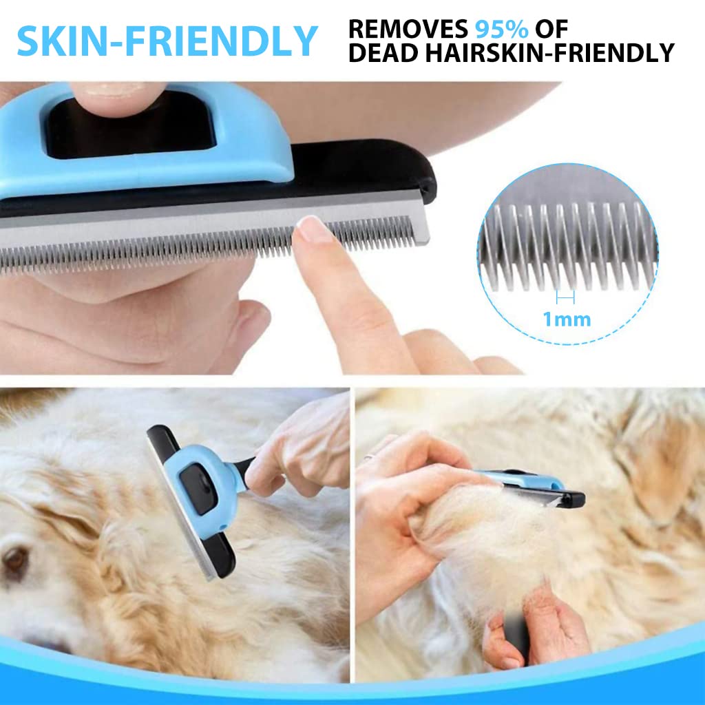 SNOWIE SOFT Dog Hair Brush for Easy Deshedding with 7 cm Steel Teeth and Detachable Design | Blue Comb for Cats & Dogs
