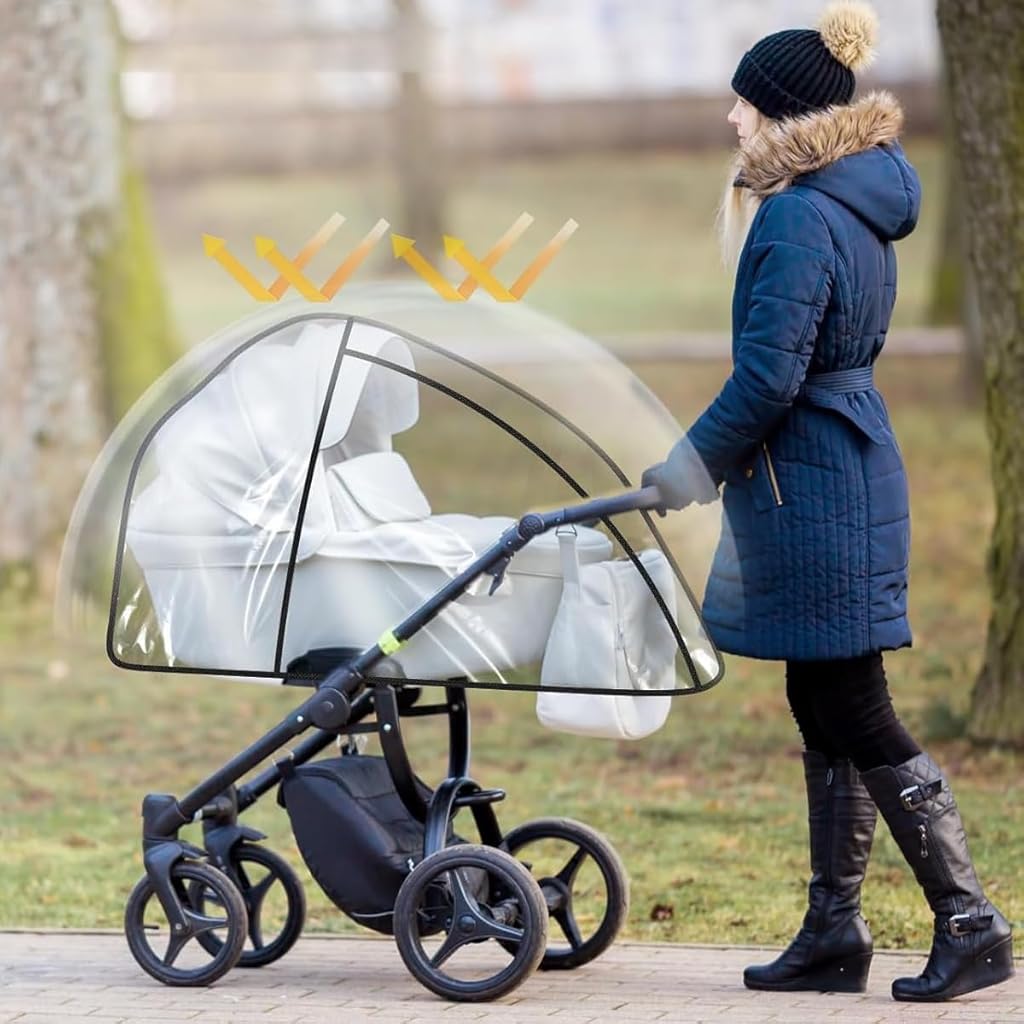 SNOWIE SOFT Clear Cover for Baby Stroller Rain Cover Windproof Leakingproof EVA Shield Cover Outdoor Stroller Rain Cover Universal Baby Stroller Shield Dust Protective Cover for All Season
