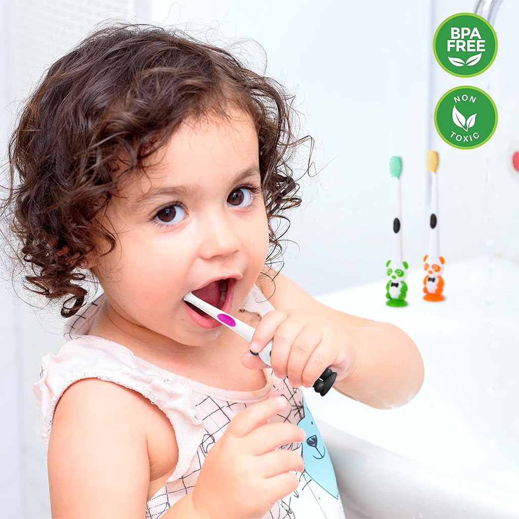 HANNEA® 6pcs Kids Toothbrush Soft Bristle Toothbrush for Kids Suction Cup Design Kids Toothbrush Cartoon Panda Handle Toothbrush for Kids 2-6 Years Old Boys and Girls