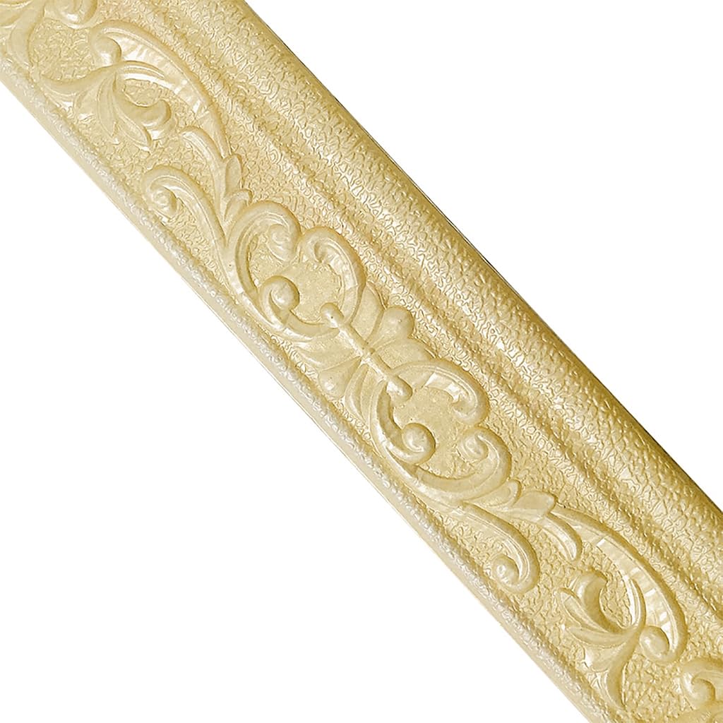 HASTHIP® 30Ft Trim Sticker Vintage 3D Embossing Trim Decal for Home Decor, Background Frame Decal Cuttable Self-Adhesive Decorative Golden Finish Border Decal for Wall, Photo Frame, 3 inches x 30Ft