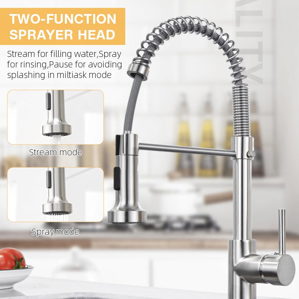 HASTHIP Kitchen Faucet for Double Sink with 360° Flexible Spout and Telescopic Retainer Arm | Stainless Steel Installation Kit