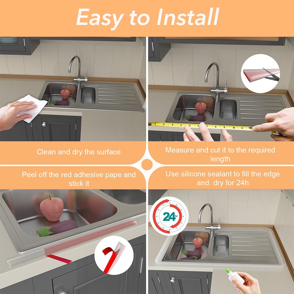 HASTHIP Shower Water Dam for Kitchen and Bathroom Featuring 59 in Flexible Self Adhesive Silicone Strip | Prevents Splash and Overflow