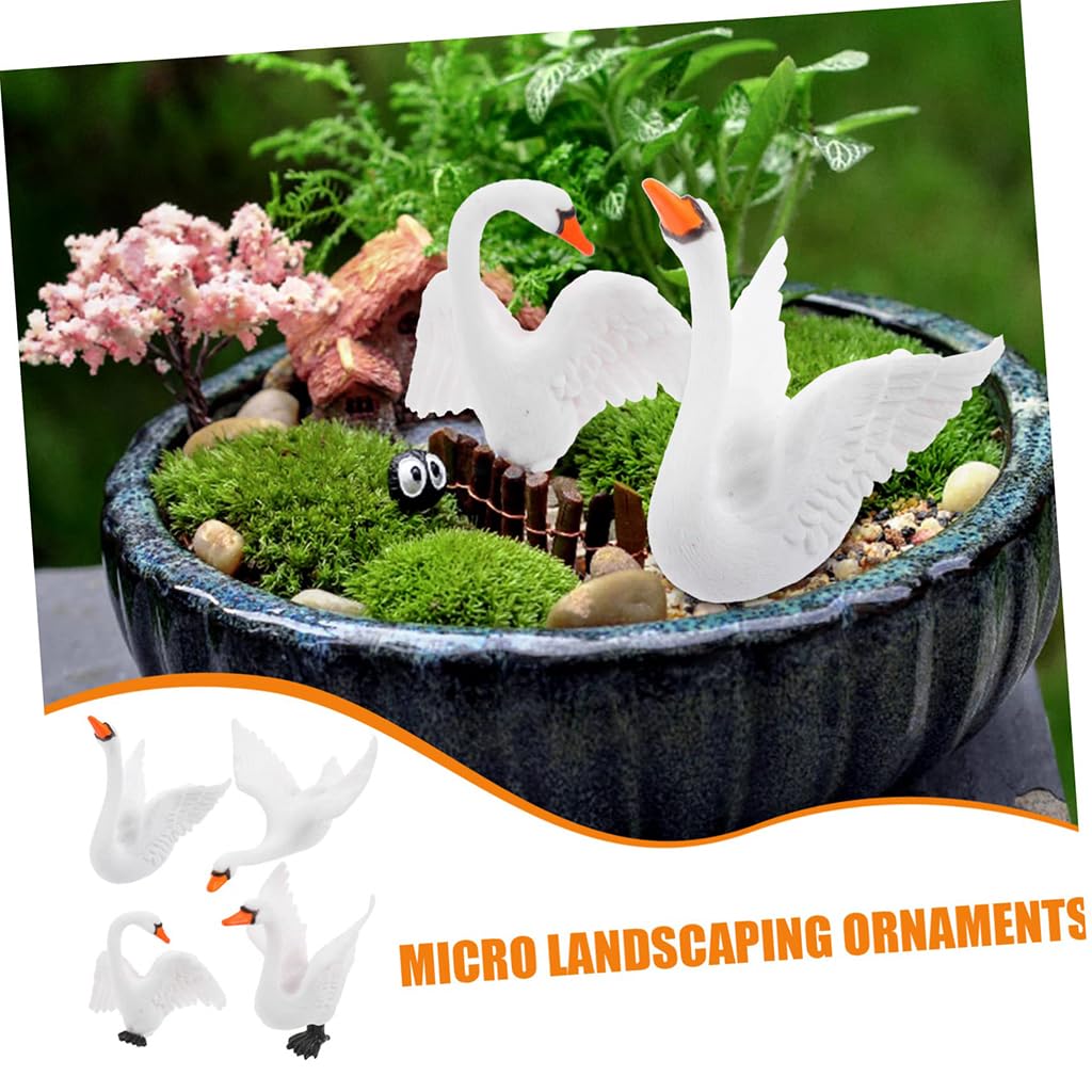 Zibuyu Mini Swan Figurines 4pcs 4.5cm for Garden Decor featuring Hand Painted Resin | Dollhouse and Aquarium Decorations