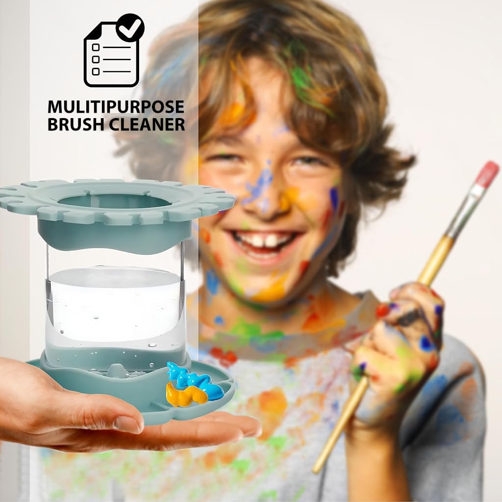 HASTHIP Paint Brush Cleaner Tool with 6 Paint Grids for Artists and Kids | Multifunctional Brush Rinser and Holder