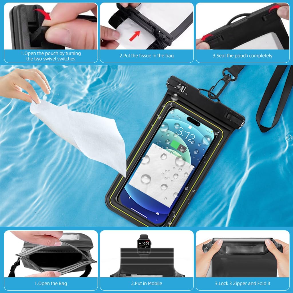 GUSTAVE Waterproof Mobile Pouch for Kayaking and Boating with Triple Seal & PVC Material | Fits 7 Inch Phones