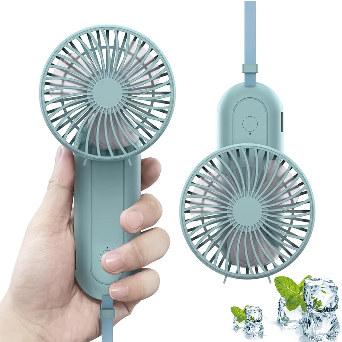 HASTHIP® USB Portable Fan USB Mini Handheld Fan with Charging Function 2 in 1 Travel USB Mini Fan 4 Switchable Speeds Sleek Folding Pocket Fan with Stand Base, Green