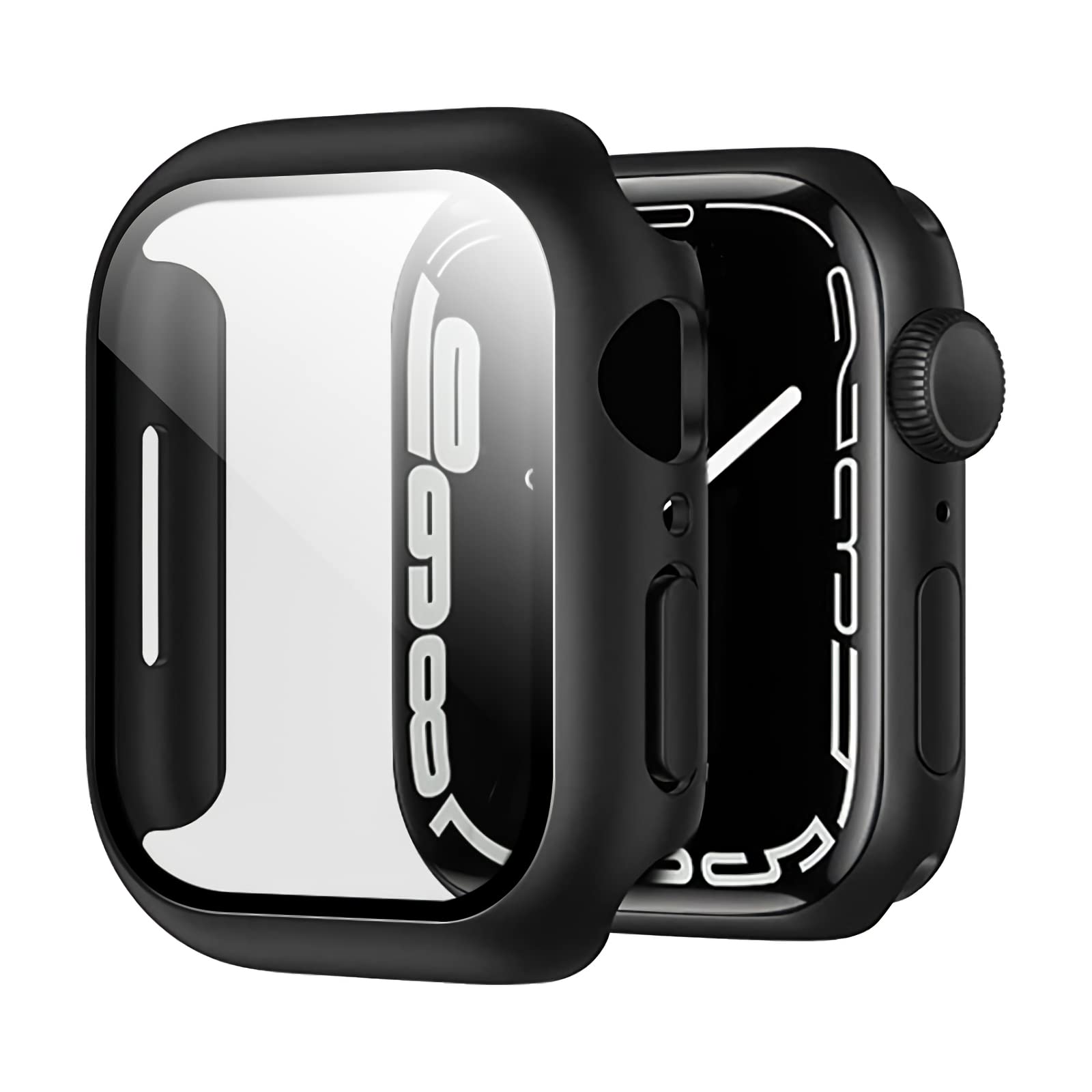 ZORBES Hard Cover Compatible Apple Watch Series 7, Hard Case 41mm Case with Built-in Tempered Glass Screen Protector Protective Face Bumper Case Cover(Black)