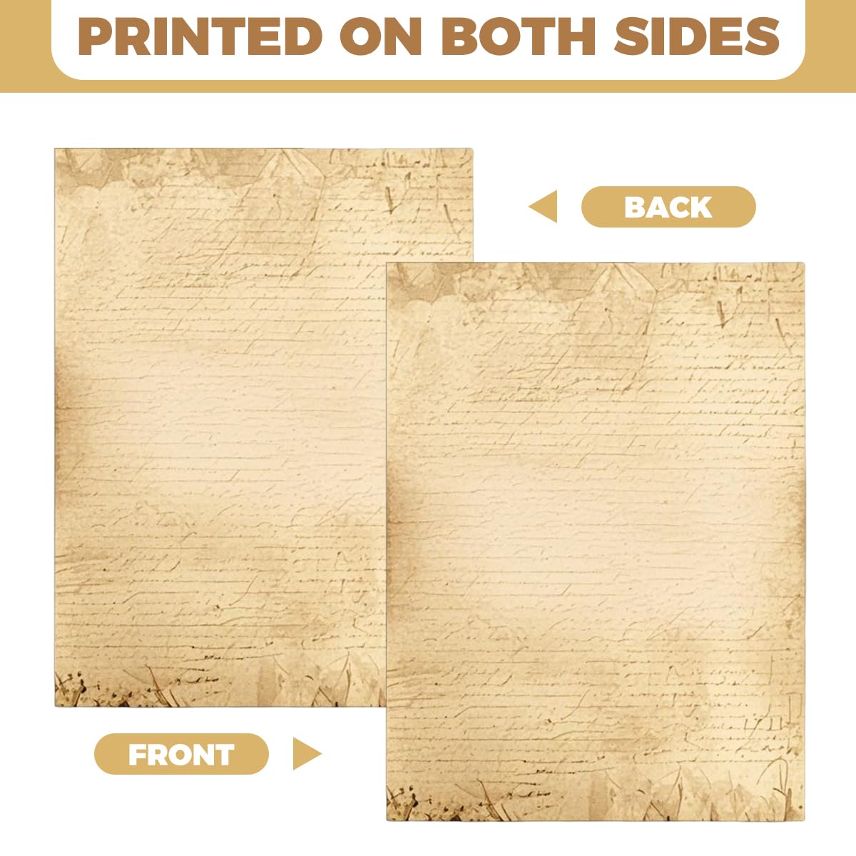OFIFO Vintage Paper Sheets for Letters and Crafts with Double-Sided Design 50 Pack | A4 8.26 x 11 in Writing Paper