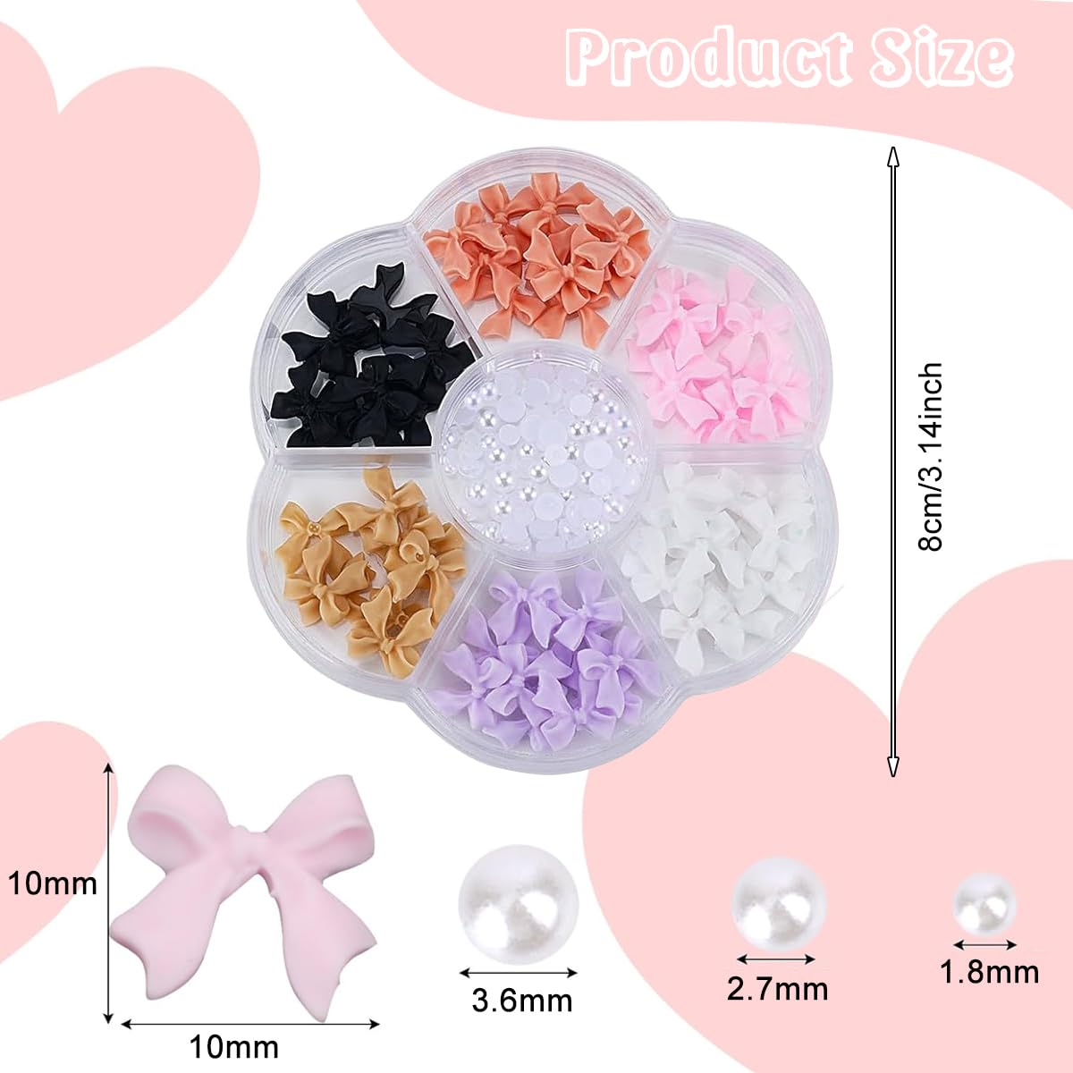 MAYCREATE Colorful Bow Knot Nail Charms Set for DIY Nail Art with Faux Pearls | 6 Colors