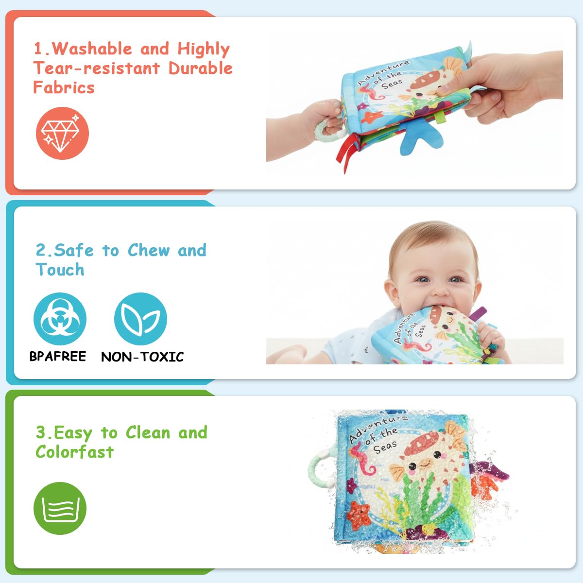 SNOWIE SOFT Cartoon Baby Cloth Book with 5 Double Sided Pages and Built In Squeaky Toy