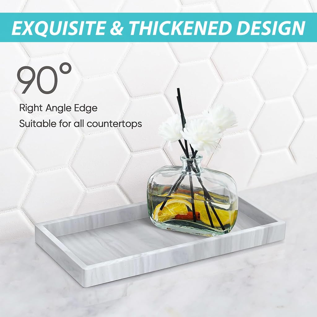 HASTHIP Bathroom Organizer with Marble Pattern Silicone Trays 20x10cm 3PCS for Sink | Modern Vanity Storage