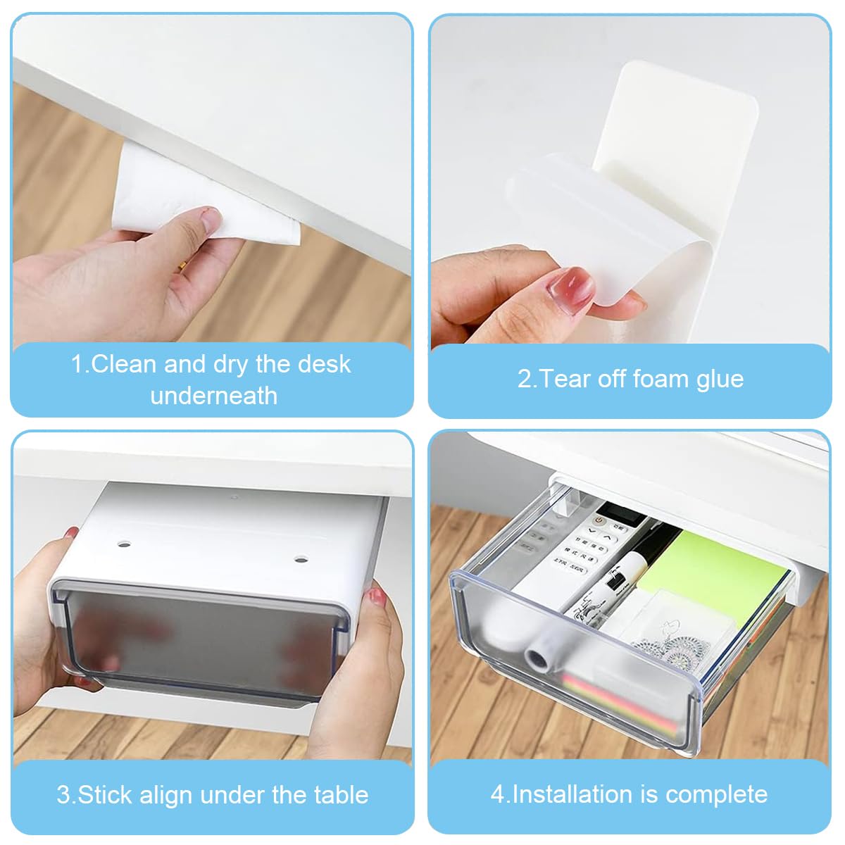 Climberty Under Desk Storage Box for Home Office Organization with Slide-Out Hidden Drawer 20 x 17 x 7.2cm White