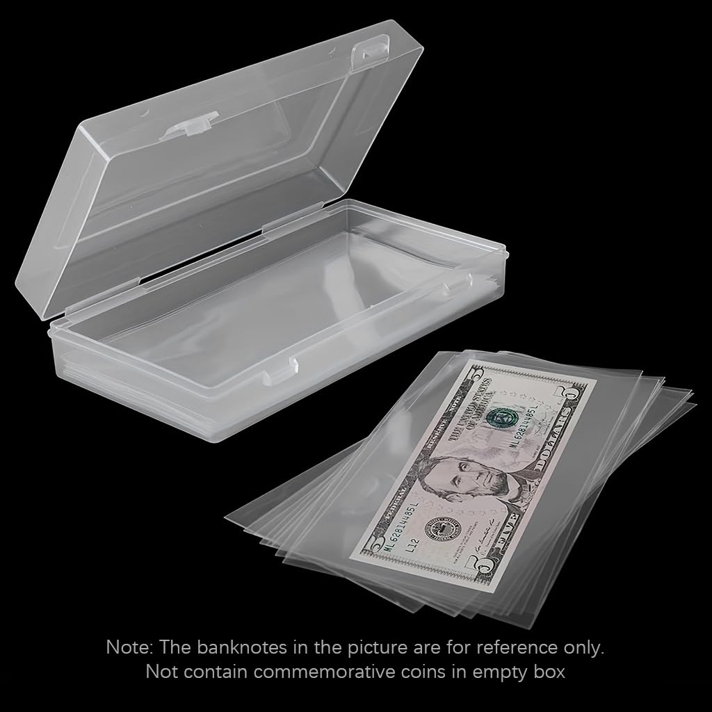 ZIBUYU Cash Envelopes for Banknote Collecting with Clear Money Box 100 Pcs | Transparent OPP Sleeves 17×8.5cm