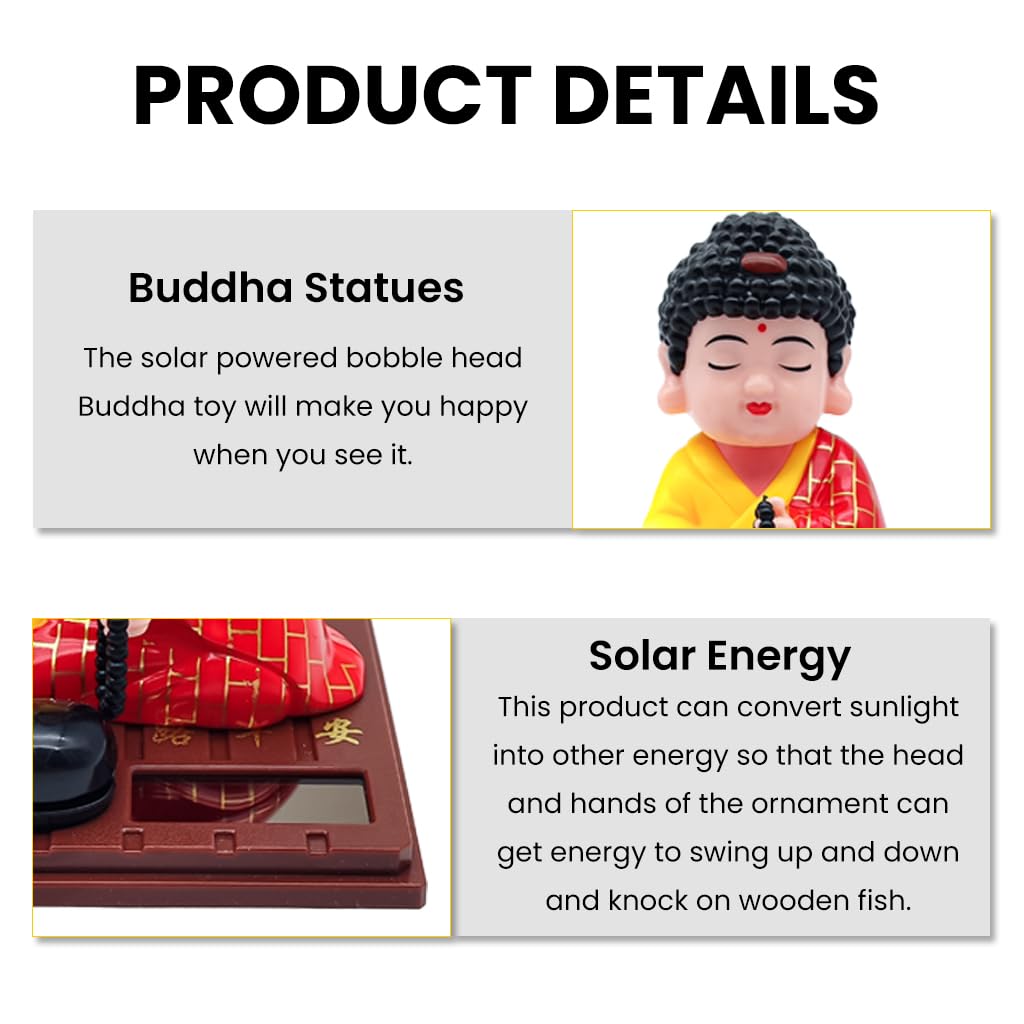 STHIRA Buddha Statue for Car Dashboard with Solar-Powered Moving Head | Peaceful Zen Decor