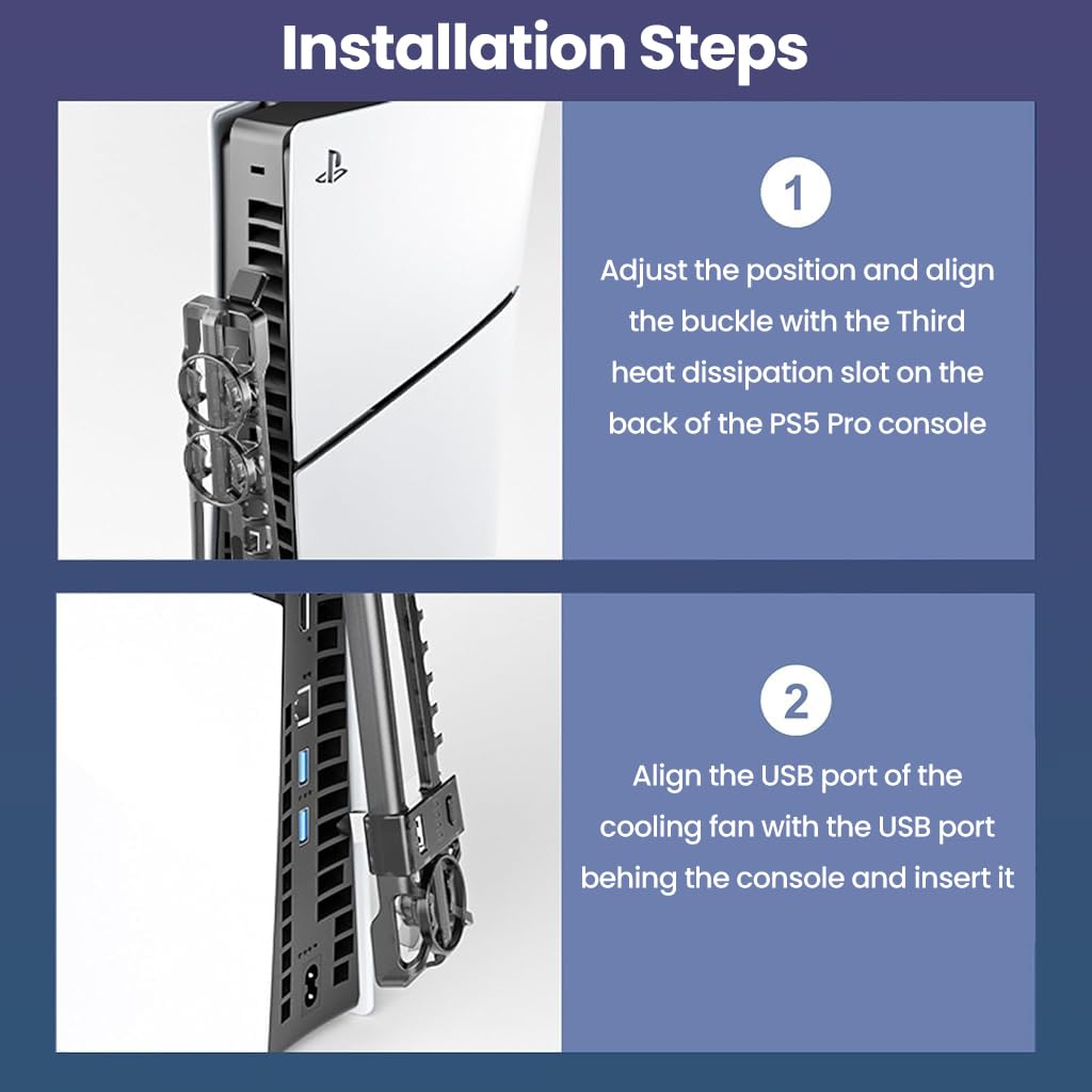 HASTHIP Cooling Fan for PS5 Pro and Slim with 3-Speed Control and Automatic Temperature Detection | LED Triple-Fan USB Accessory