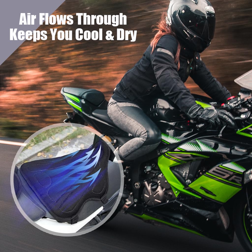 Sthira Motorcycle Seat Cover for Long Rides with 3D Shock Absorption | 36×39cm Breathable Black Cushion