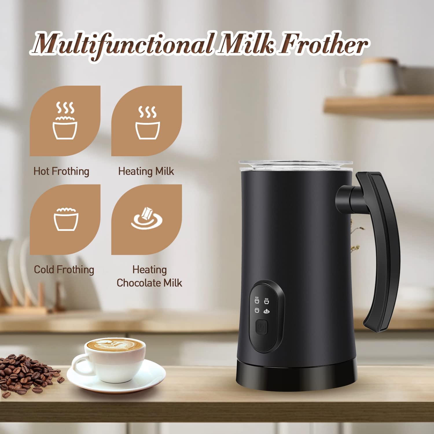 Supvox Electric Milk Frother for Coffee with 4 in 1 Settings featuring 350ml Capacity and Stainless Steel Design